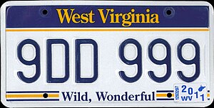 Автомобильный номер Западной Виргинии стандарта 1995 года (модификация 2006 года)