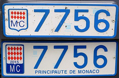Номерной знак Монако стандарта 1978 года (модификация 2013 года)