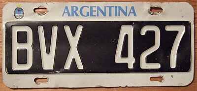 Номерной знак Аргентины для частного транспорта стандарта 1993 года