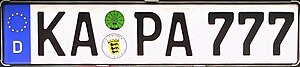 Germany (D) European Union license plate - Number KA PA 777.jpg