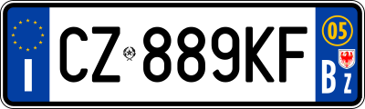 Номерной знак Италии стандарта 1994 года (после модификации 1999 года)